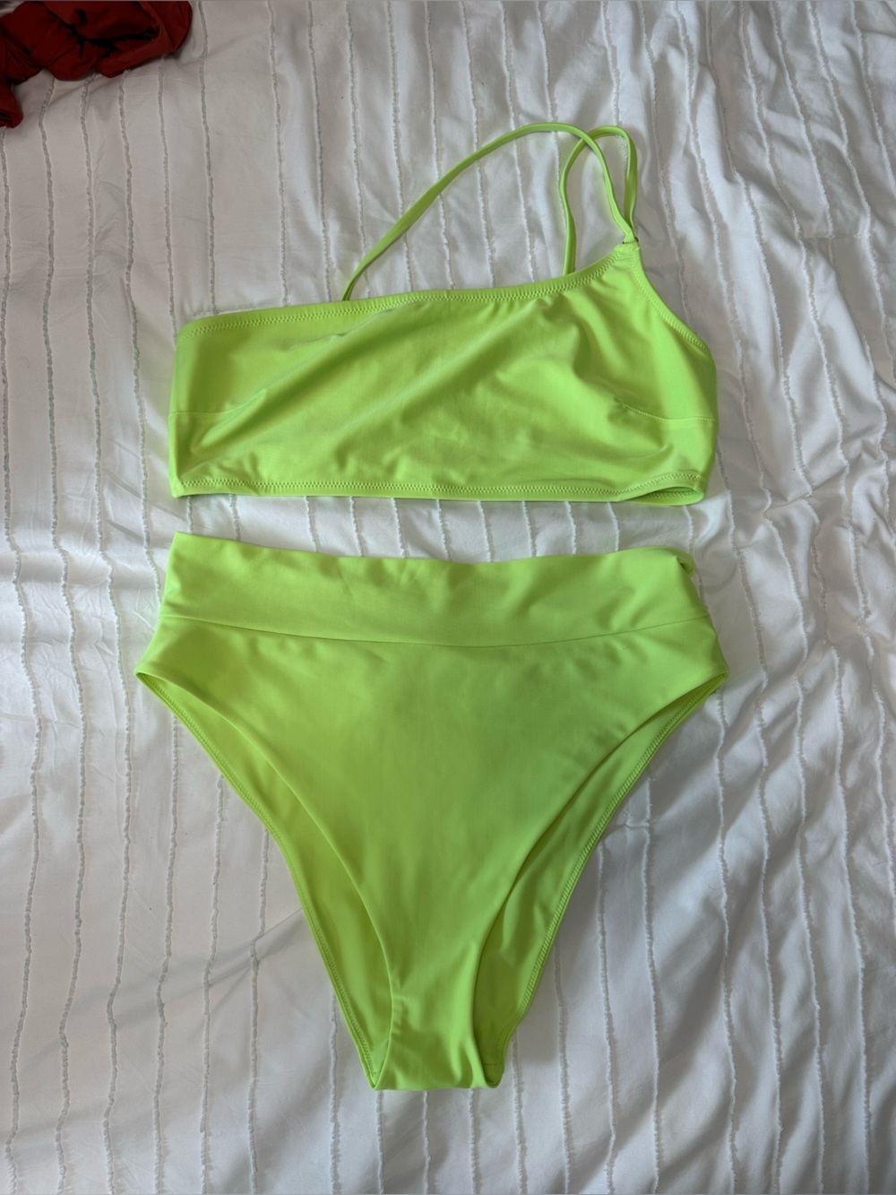 aerie Neon Lime High-Waist One-Shoulder Bikini Set
